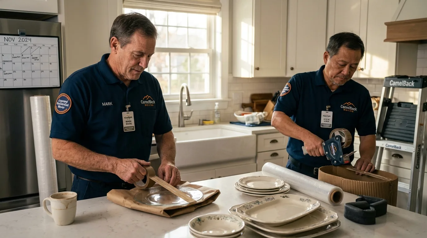Professional crew packing kitchen dishware in Stryker, OH